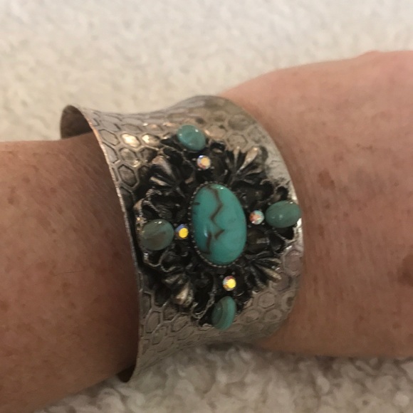 VINTAGE BRACELET COLOR SILVER AND AQUAMARINE - Picture 4 of 4
